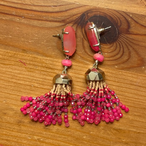 Kendra Scott Dove Tassel Beaded Earrings Pink Gold - Picture 2 of 2